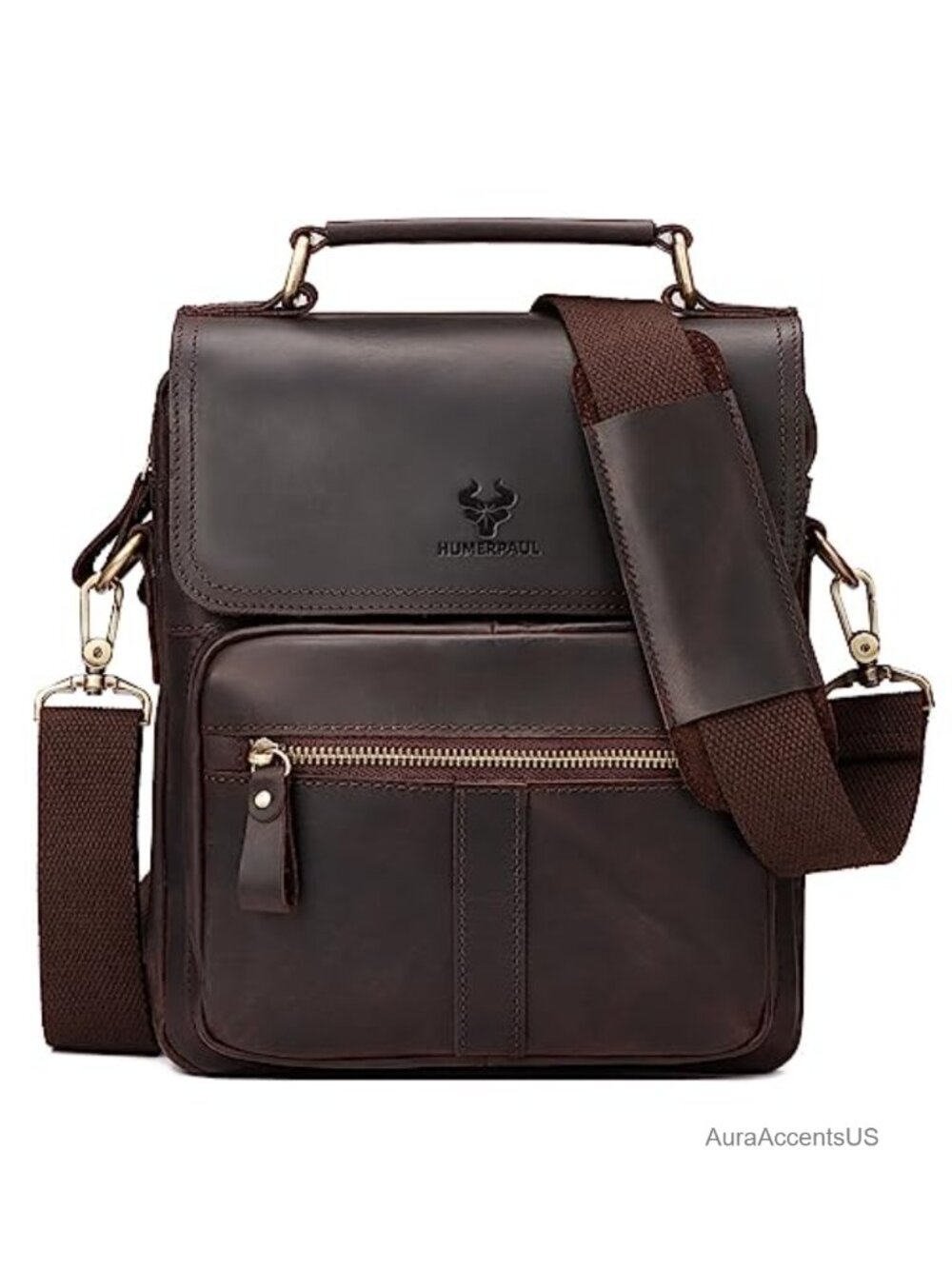 Leather Messenger Bag Men's Crossbody Shoulder Bag Fits 10 inch iPad